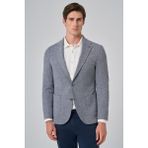 Erkek Lacivert Örme Trend Desenli Slim Fit Mono Yaka Ceket