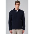 Erkek Lacivert Pamuk Trend Ağaç Kabuğu Desen Dinamik Fit Polo Yaka Sweat-Shirt
