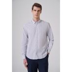 Erkek Lacivert Pamuk Trend Kareli Dynamic Fit Gömlek