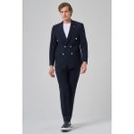 Erkek Lacivert Poliviskon Çizgili Spor Kruvaze Slim Fit Sivri Yaka Takım Elbise - 6 Drop - 52