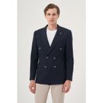 Erkek Lacivert Poliviskon Kruvaze Desenli Slim Fit Sivri Yaka Ceket