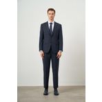 Erkek Lacivert Poliviskon Trend Ekoseli Dynamic Fit Mono Yaka Takım Elbise