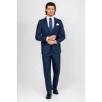 Erkek Lacivert Regular Fit Kareli Çift Yırtmaçlı Takım Elbise - 6 Drop - 60