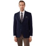 Erkek Lacivert Regular Fit Mono Yaka Çizgili Yün Ceket