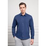 Erkek Lacivert Slim Fit Dar Kesim Sert Spor Yaka Gömlek