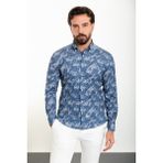 Erkek Lacivert Slim Fit Desenli Uzun Kollu Gömlek