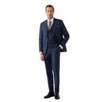 Erkek Lacivert Slim Fit Sivri Yaka Kareli Yelekli Takım Elbise