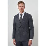 Erkek Lacivert Tend Keten Kruvaze Slim Fit Sivri Yaka Takım Elbise - 48 - 6 Drop