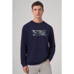 Erkek Lacivert Trend Baskılı Bisiklet Yaka Sweatshirt