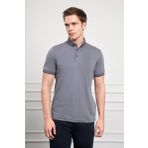 Erkek Lacivert Trend Merserize Düz Düğmeli Yaka Dynamic Fit T-Shirt