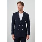 Erkek Lacivert Trend Slim Fit Sivri Yaka Kruvaze Takım Elbise - 46 - 6 Drop