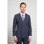 Erkek Lacivert Trend Slim Fit Sivri Yaka Kruvaze Takım Elbise