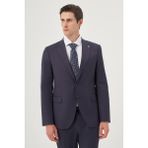 Erkek Lacivert Yünlü 8-Drop Trend Çizgili Slim Fit Sivri Yaka Takım Elbise - 8 Drop - 56