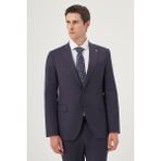 Erkek Lacivert Yünlü 8-Drop Trend Çizgili Slim Fit Sivri Yaka Takım Elbise