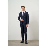 Erkek Lacivert Yünlü Platinium Düz Desen Slim Fit Sivri Yaka Takım Elbise