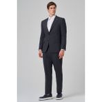 Erkek Lacivert Yünlü Trend Desenli Dynamic Fit Mono Yaka Takım Elbise