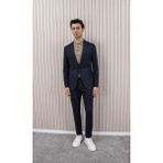 Erkek Likralı Beli Ipli Slim Fit Mono Yaka Takım Elbise - 58 - Lacivert