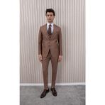 Erkek Likralı Slim Fit Sivri Yaka Yelekli Takım Elbise - 50 - Kiremit