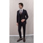 Erkek Likralı Slim Fit Sivri Yaka Yelekli Takım Elbise - 54 - Koyu Kahverengi