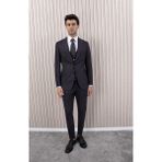 Erkek Likralı Slim Fit Sivri Yaka Yelekli Takım Elbise - 56 - Gri