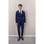 Erkek Likralı Slim Fit Sivri Yaka Yelekli Takım Elbise - 56 - Parlament