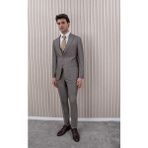 Erkek Likralı Slim Fit Sivri Yaka Yelekli Takım Elbise - 58 - Koyu Toprak