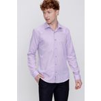 Erkek Lila Pamuklu Oxford Düz Slim Fit Dar Kesim Pensli Gömlek