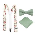 Erkek Lüks Pamuk Karışımı Papyon ve Cep Kare ve Diş Teli Seti, Adaçayı Yeşil Papyon ve Cep Kare & Krem Çiçek Parantez, Bow Tie: Length 11.5cm. Width: 7.5cm