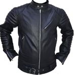 Erkek Lüks Siyah Kapitone Dolgulu Kollar Dar Kesim Ceket - Cafe Racer Motosiklet Hakiki Deri Ceket, siyah, XS