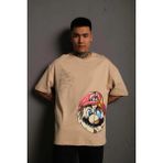 Erkek Mario Baskılı Oversize kısa Kol T-Shirt - Bej - 2XL