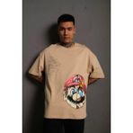 Erkek Mario Baskılı Oversize T-Shirt - Bej - XL