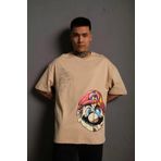 Erkek Mario Baskılı Oversize T-shirt - Bej