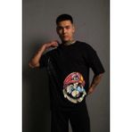 Erkek Mario Baskılı T-Shirt Oversize kısa Kol Bisiklet Yaka Tişort - Siyah - 2XL
