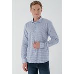 Erkek Mavi B.Gabardin Pamuk Desenli Slim Fit Gömlek