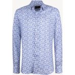 Erkek Mavi Beyaz Slim Fit Keten Desenli Gömlek - Mavi - Beyaz