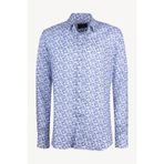 Erkek Mavi Beyaz Slim Fit Keten Desenli Gömlek