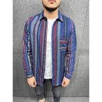 Erkek Mavi-Bordo Çizgili Slim-Fit Gömlek - 02L-Lacivert