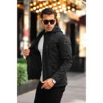 Erkek Mavi Kapüşonlu Softshell Su ve Rüzgar Geçirmez Içi Kürklü Mont - Siyah - 2XL