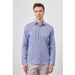 Erkek Mavi Pamuk Baskılı Desenli İtalyan Yaka Slim Fit Gömlek