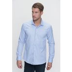 Erkek Mavi Slim Fit Dar Kesim Düz Sert Yaka Uzun Kollu Gömlek