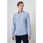 Erkek Mavi Slim Fit Dik Yaka Gömlek - 2XL