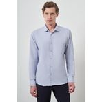 Erkek Mavi Slim Fit İtalyan Yaka Gömlek