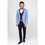 Erkek Mavi Slim Fit Yelekli Damatlık - 6 Drop - 56 / 6