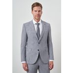 Erkek Mavi Tend Keten Slim Fit Sivri Yaka Takım Elbise