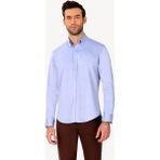 Erkek Mavi Uzun Kol Slim Fit Yaka Düğmeli Gömlek - 2XL