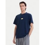 Erkek Metalik Logo Desenli Normal Kalıp Yuvarlak Yakalı Pamuklu Kısa Kollu Mavi-Gold T-Shirt 80GAHT05 CJ00T-G83