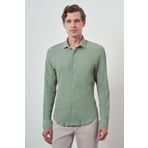 Erkek Mint Yeşili Gofre Trend Desenli Dynamic Fit İtalyan Yaka Gömlek