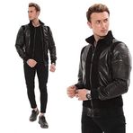 Erkek Moda Bomber Stil Siyah Kuzu Derisi Süet Gerçek Deri Ceket, siyah, XL