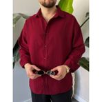 Erkek Modal Kumaş Oversize Düğmeli Modern Gömlek K3008G - XL - Bordo