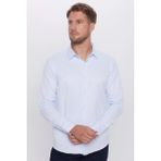 Erkek Modern Fit Dar Kesim Pamuklu Kolay Ütü Armürlü Mavi Gömlek